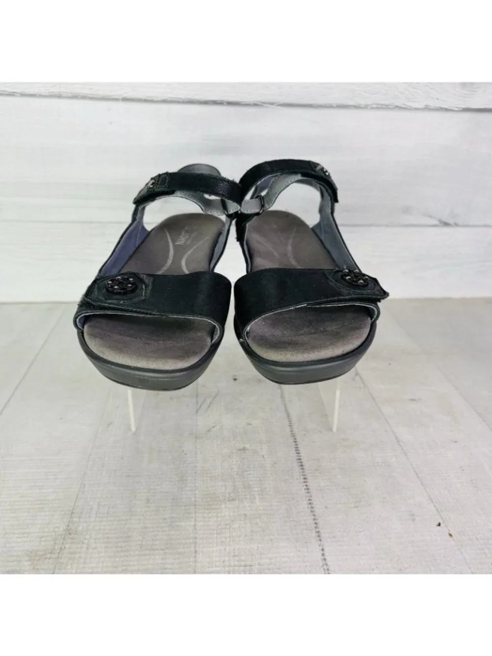 Naot VINEYARD Black Leather Rhinestone Slingback Wedge Heel Sandal Sz 37 US 6.5